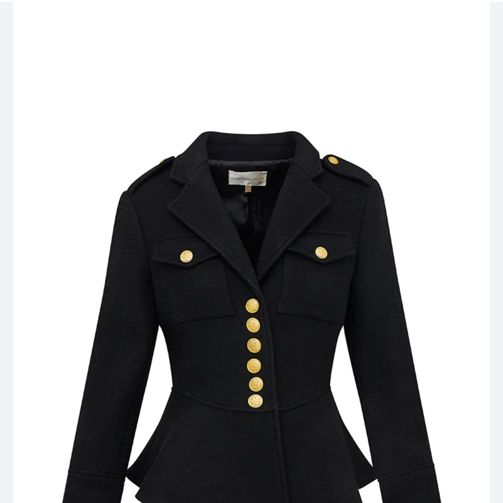 LoveShackFancy Black Military-Style Blazer with Gold Buttons